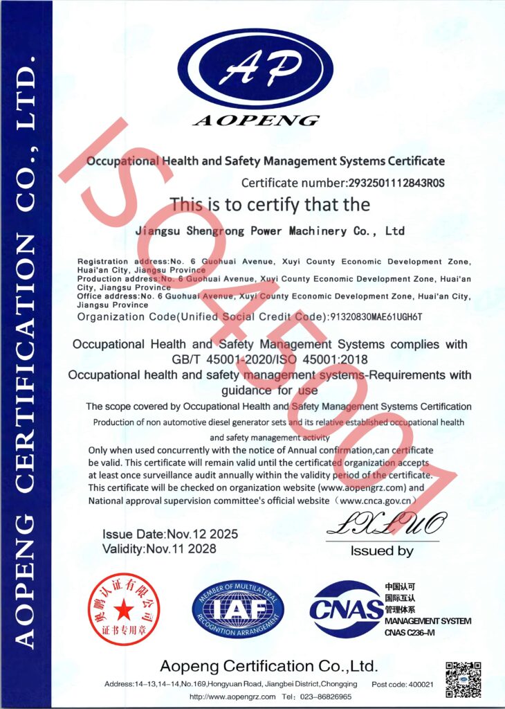 ISO 45001 for diesel genset